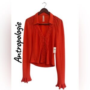 Anthropologie Vibrant Red Ruffled Blouse